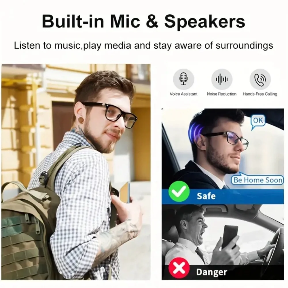 Smart Sunglasses Wireless 5.3 Multifunctional Sunglasses Glasses, BLACK